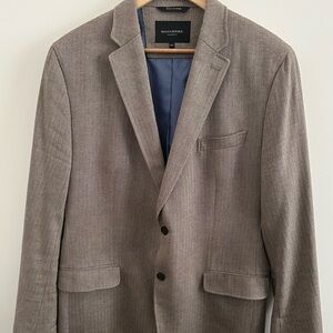 Banana Republic Mens Blazer 44L Tailored Fit Herringbone Jacket Taupe/Khaki